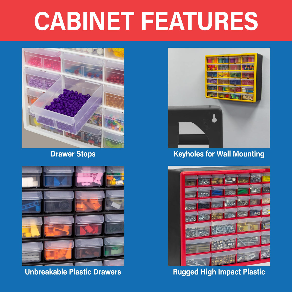 24-Drawer Plastic Drawer StoraCabinet for GaraOrganization, Bead Organizer, Building Bricks Storage, Teacher Toolbox, Makeup Organizer, 20" W x 6" D x 16" H, 10124 Black