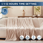 BOOLALA ouse Electric Blanket | 62x84 inch Warming Heated Blanket-Home, Bed, 1-12 Hour Time Setting, Machine Washable, Beige