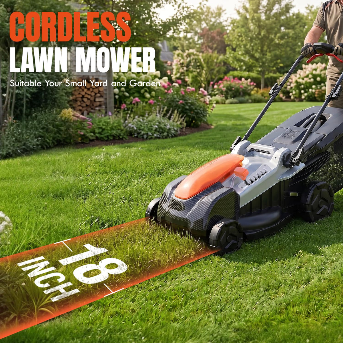 18 Inch Brushless Lawn Mower, 40V Cordless Electric Mower with 6-Position Height Adjustment, Push Mower for Garden Yards, 2×5.0Ah Batteries &amp; Charger Included