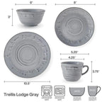 Trellis Lodge Gray 16 Piece Dinnerware Set, Service for 4