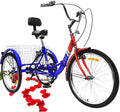 Folding Adult Tricycle 7 Speed Three Wheel Tricycle for Adults 24 inch Womens Beach Cruiser Bike with LarBasket Adult Trikes for Seniors,Men,Women, Adjustable Height Seat for Recreation