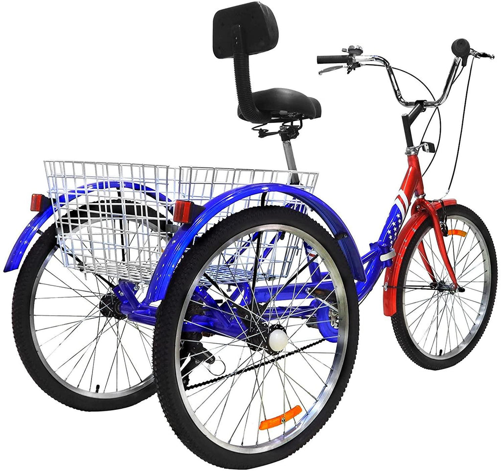 Folding Adult Tricycle 7 Speed Three Wheel Tricycle for Adults 24 inch Womens Beach Cruiser Bike with LarBasket Adult Trikes for Seniors,Men,Women, Adjustable Height Seat for Recreation