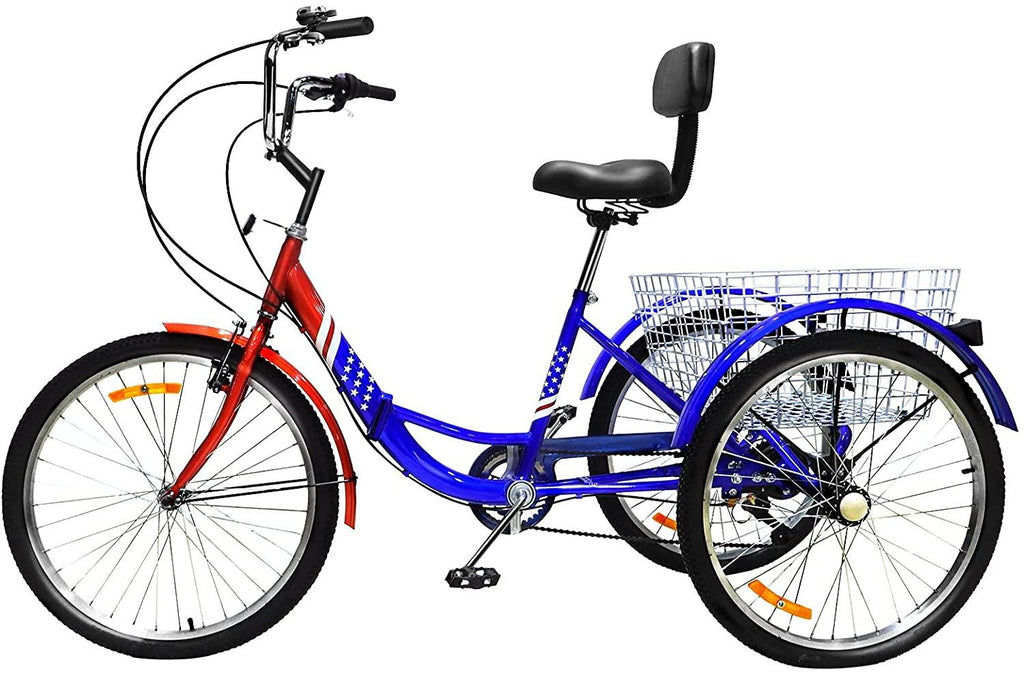 Folding Adult Tricycle 7 Speed Three Wheel Tricycle for Adults 24 inch Womens Beach Cruiser Bike with LarBasket Adult Trikes for Seniors,Men,Women, Adjustable Height Seat for Recreation