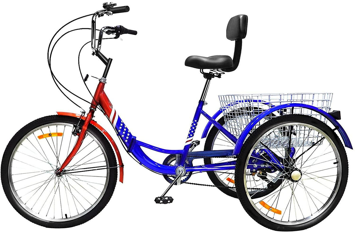 Folding Adult Tricycle 7 Speed Three Wheel Tricycle for Adults 24 inch Womens Beach Cruiser Bike with LarBasket Adult Trikes for Seniors,Men,Women, Adjustable Height Seat for Recreation