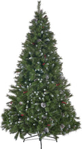 Joedot 7.5-Foot Mixed Spruce Unlit Hinged Artificial Christmas Tree with Frosted Branches, Red Berries, and Frosted Pinecones