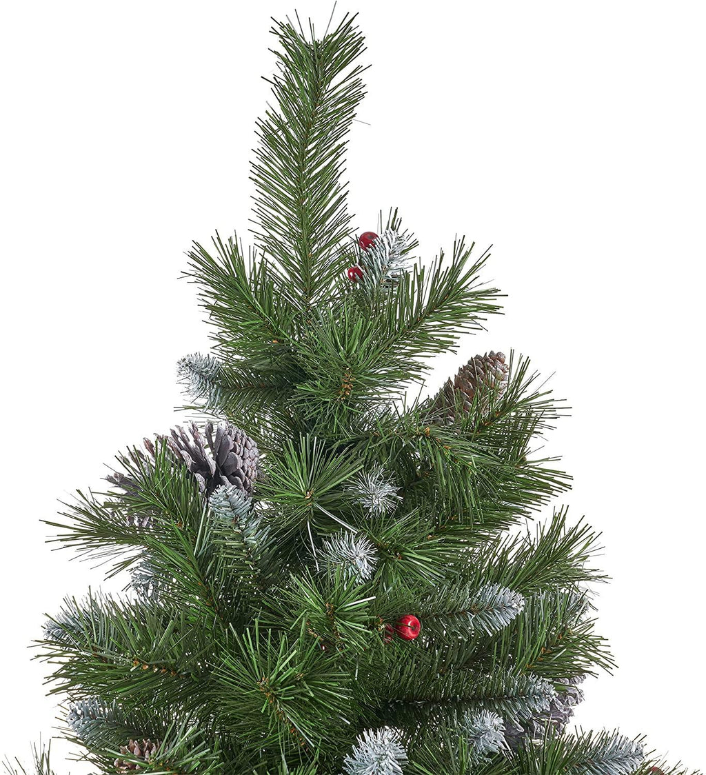 Joedot 7.5-Foot Mixed Spruce Unlit Hinged Artificial Christmas Tree with Frosted Branches, Red Berries, and Frosted Pinecones