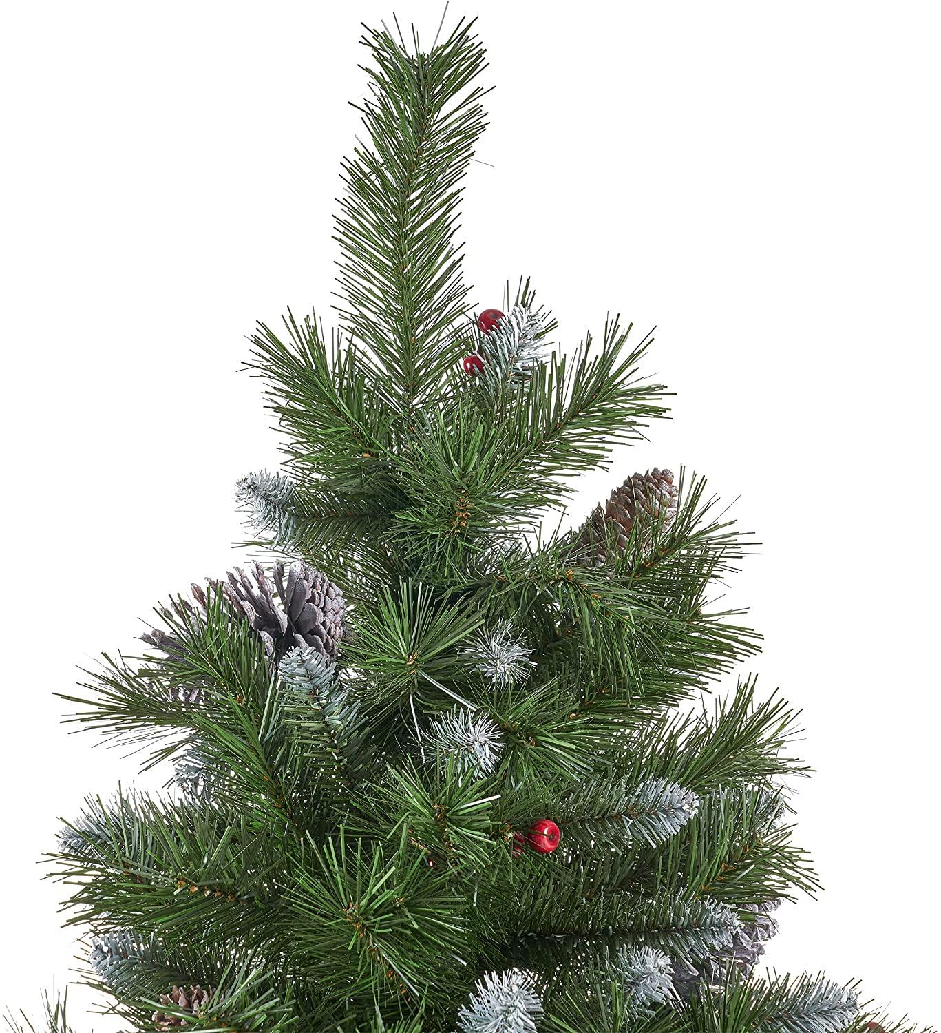 Joedot 7.5-Foot Mixed Spruce Unlit Hinged Artificial Christmas Tree with Frosted Branches, Red Berries, and Frosted Pinecones