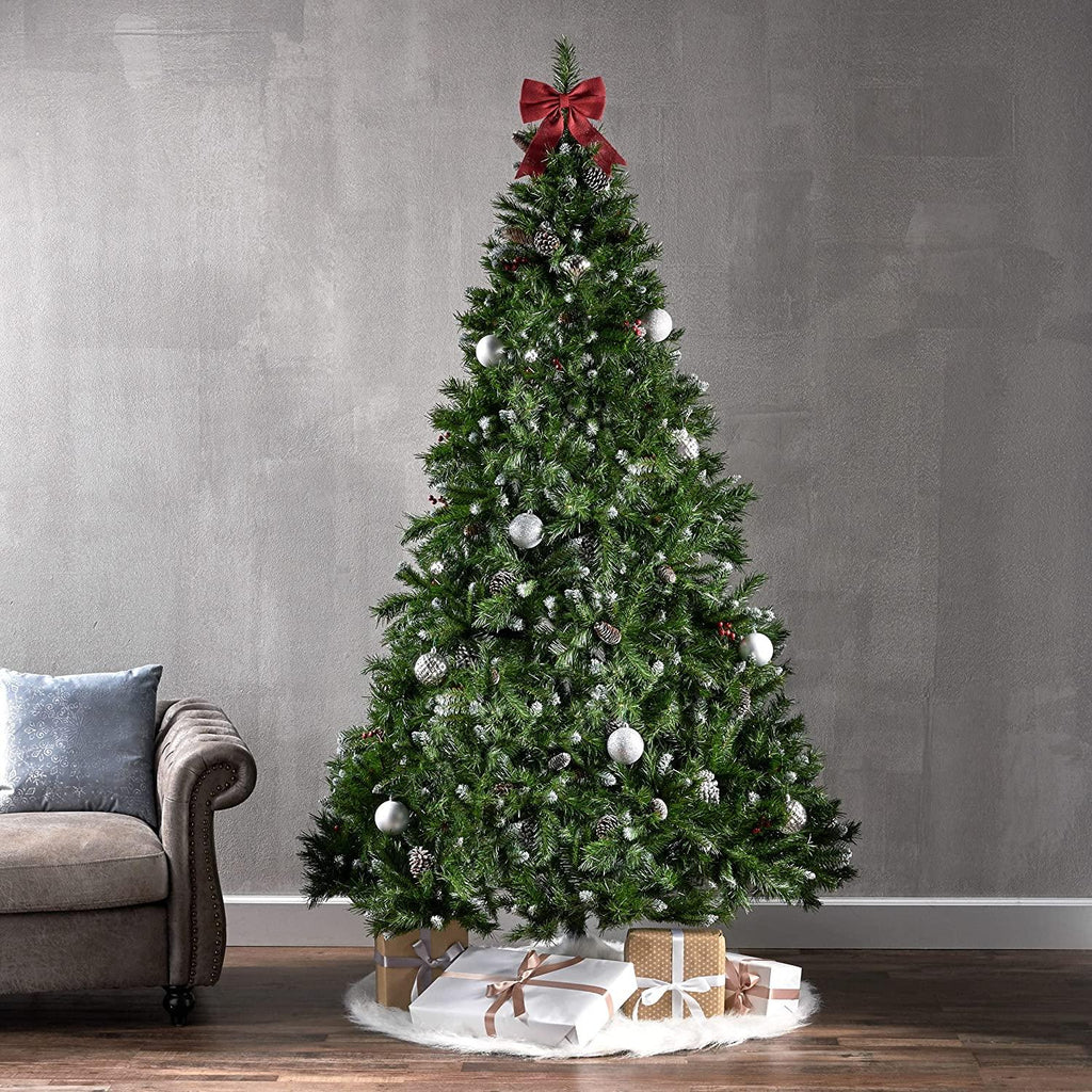 Joedot 7.5-Foot Mixed Spruce Unlit Hinged Artificial Christmas Tree with Frosted Branches, Red Berries, and Frosted Pinecones
