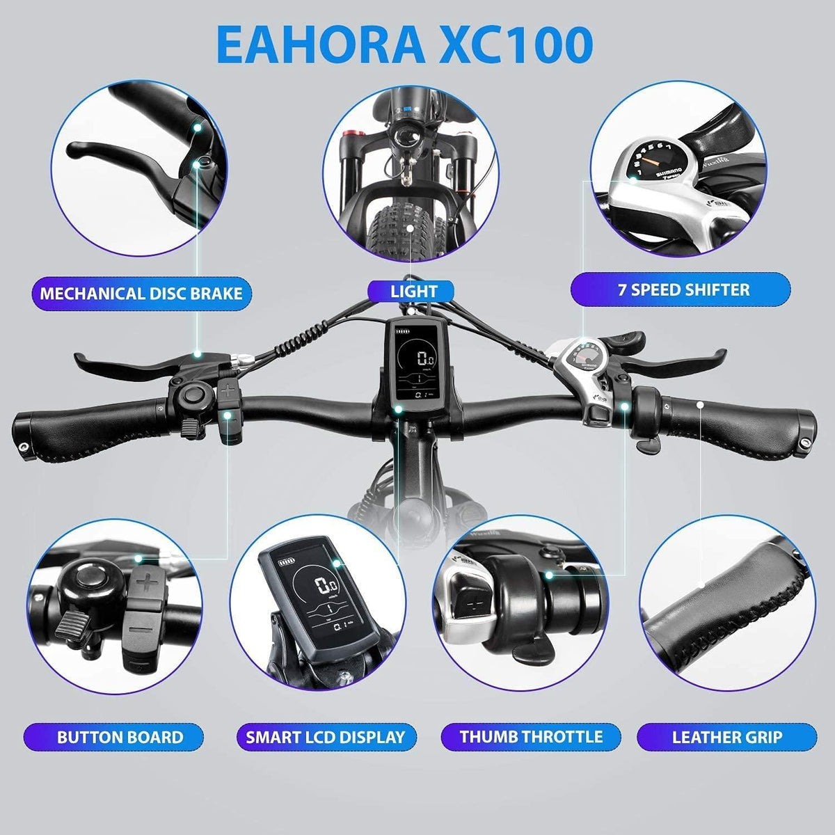 eAhora XC100 48V 14AH Battery Electric Bike 350W 23MPH Electric Mountain Bike for Adults, 26IN Urban Commuter Mechanical Brakes, Front Suspension, Smart Display, Cruise Control, 7 Speed Gears