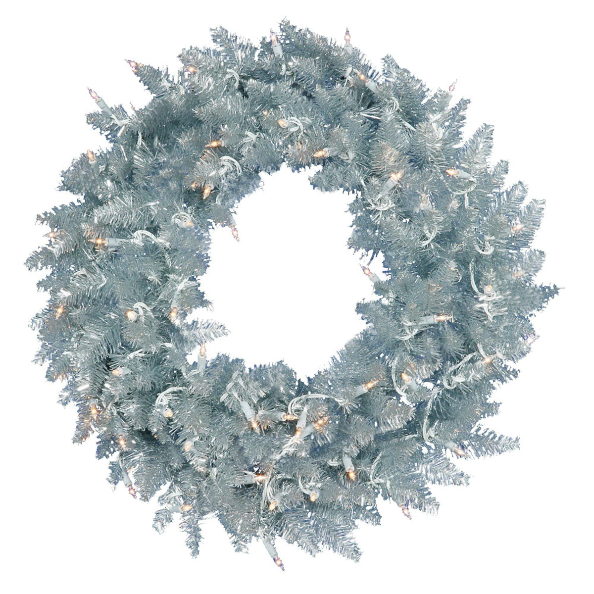 Vickerman 30" Silver Fir Artificial Christmas Wreath, Warm White Dura-Lit LED lights. - Faux Fir Christmas Wreath - Indoor Seasonal Home Decor