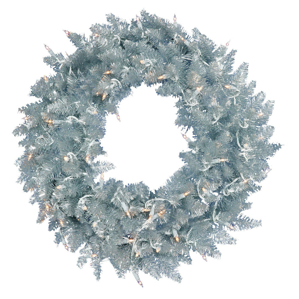 Vickerman 30" Silver Fir Artificial Christmas Wreath, Warm White Dura-Lit LED lights. - Faux Fir Christmas Wreath - Indoor Seasonal Home Decor