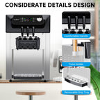 Commercial 2+1 Flavor Soft Serve Ice Cream Maker Machine, 7.4 Gal/Hour Countertop Ice Cream Machine with Self-Cleaning, LCD Display & Adjustable Hardness for Restaurants, Bubble Tea and Snack Shops, 2