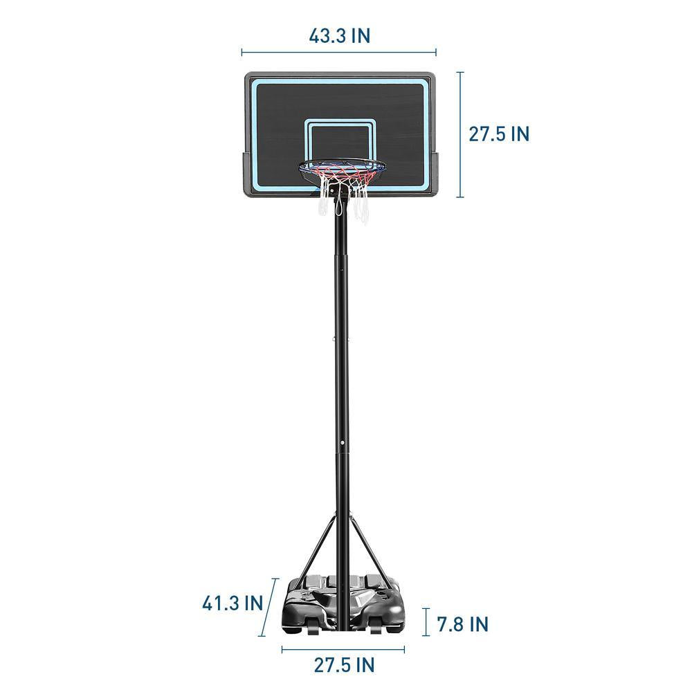 Portable 7.5Ft - 10Ft Height-Adjustable 28" Basketball Hoop Stand Backboard System Indoor Outdoor with Wheels in black