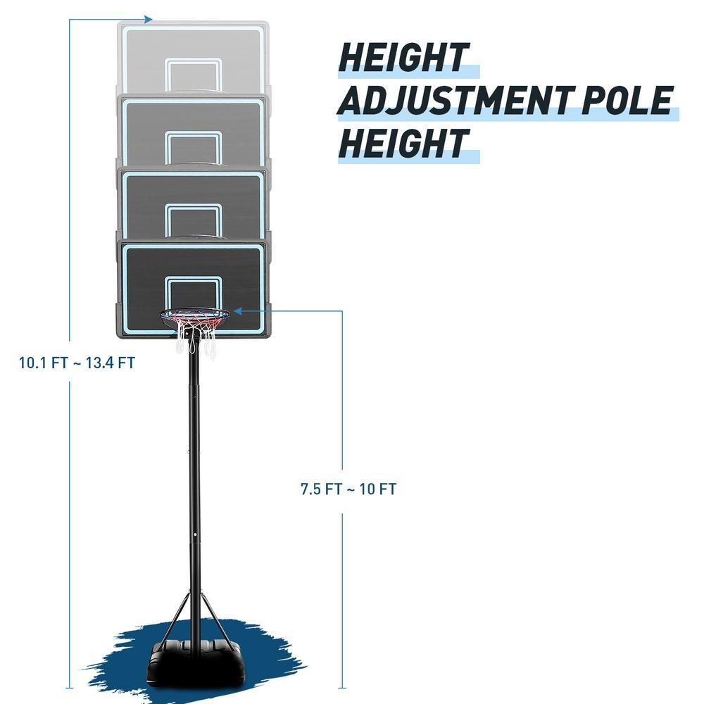 Portable 7.5Ft - 10Ft Height-Adjustable 28" Basketball Hoop Stand Backboard System Indoor Outdoor with Wheels in black