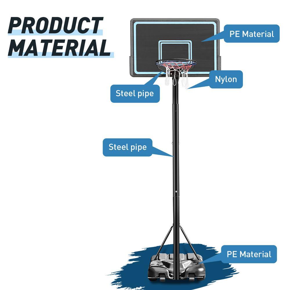 Portable 7.5Ft - 10Ft Height-Adjustable 28" Basketball Hoop Stand Backboard System Indoor Outdoor with Wheels in black