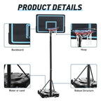 Portable 7.5Ft - 10Ft Height-Adjustable 28" Basketball Hoop Stand Backboard System Indoor Outdoor with Wheels in black