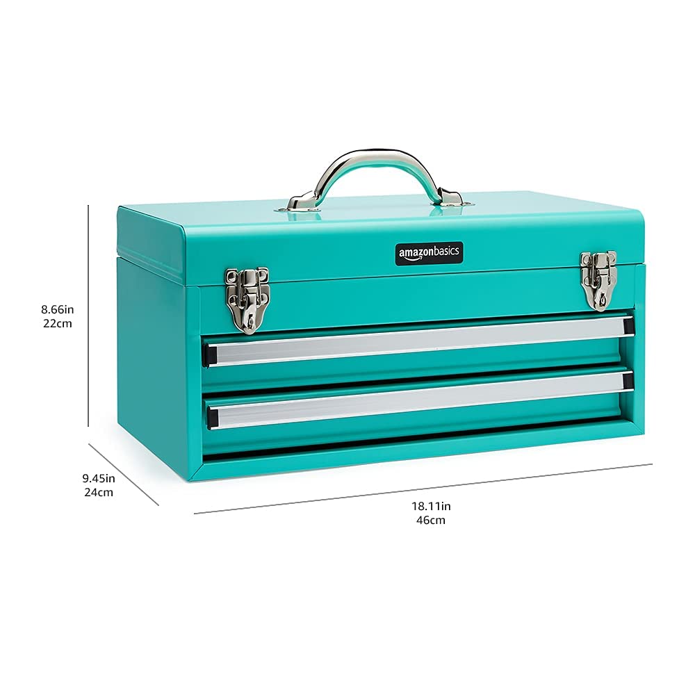 Metal Tool Box with Drawers, Storaand Organization Tool Chest, Powder Coat Finish, 18.1 x 8.7 x 9.5 in, Turquoise