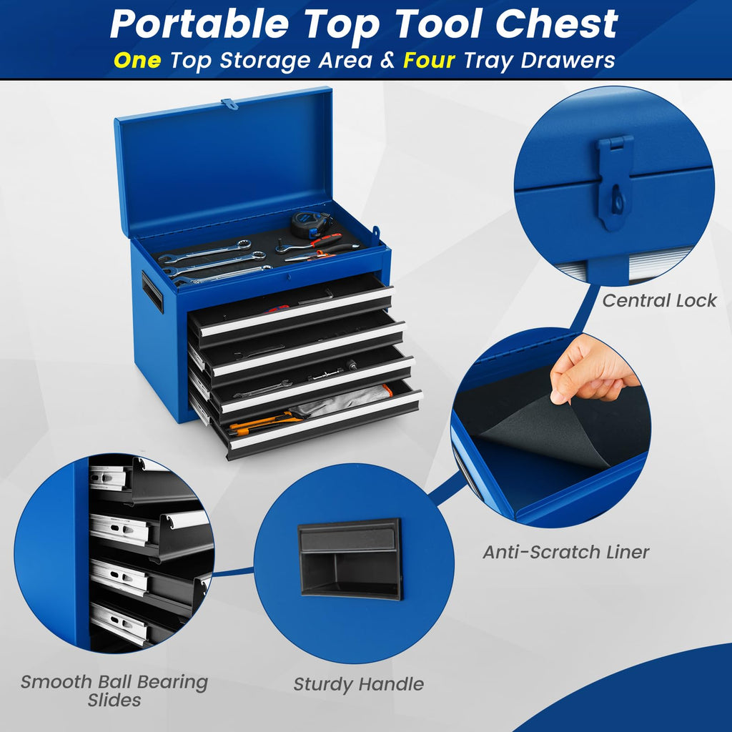 Rolling Tool Chest, 5-Drawer Tool Box Organizer w/Lockable Wheels & Sliding Drawers & Detachable Top & Adjustable Shelf, Tool StoraCabinet for GaraWorkshop (Blue)
