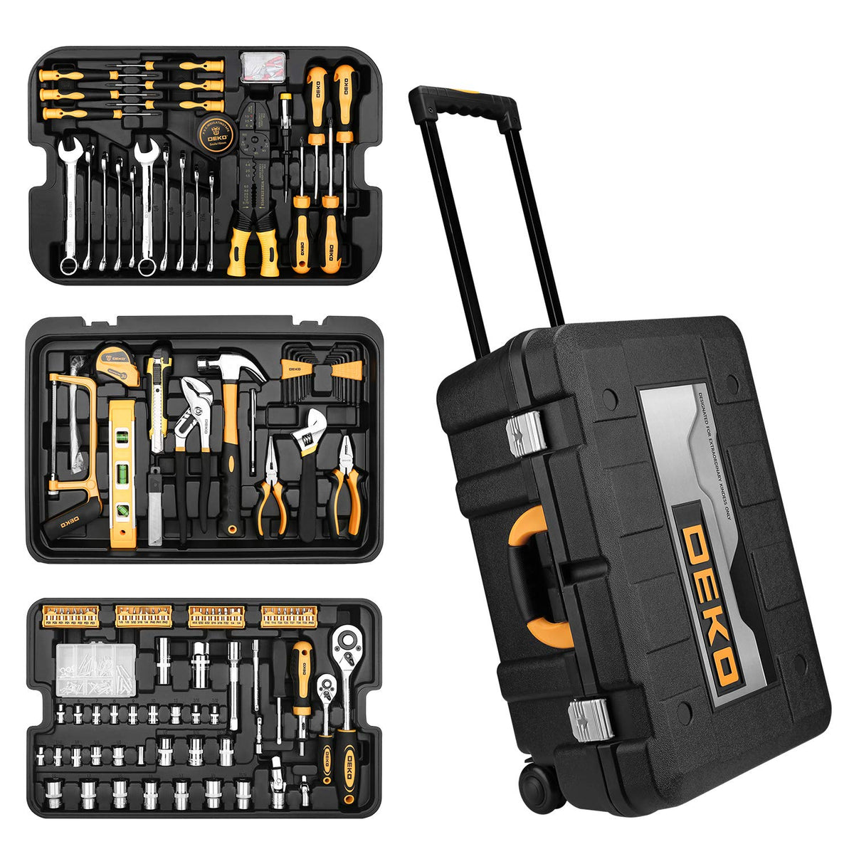 258 Piece Tool Kit with Rolling Tool Box Socket Wrench Hand Tool Set Mechanic Case Trolley Portable