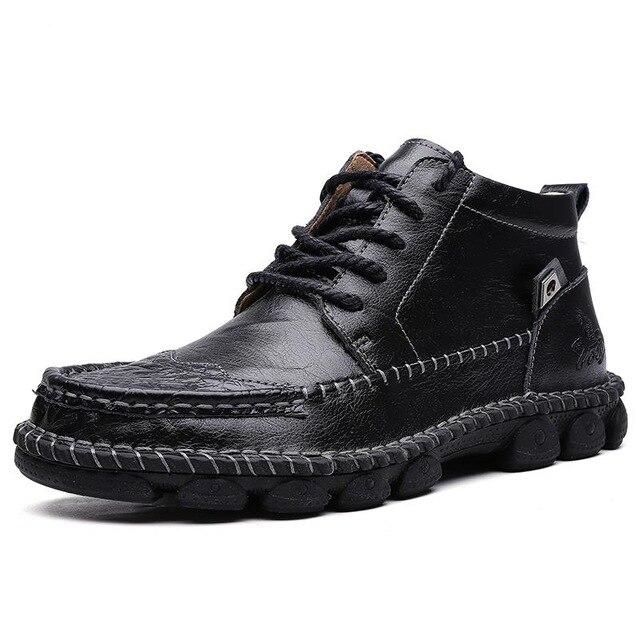 Men's Shoes - Autumn Winter Cow Split Leather Men Motorcycle Footwear Ankle Boots