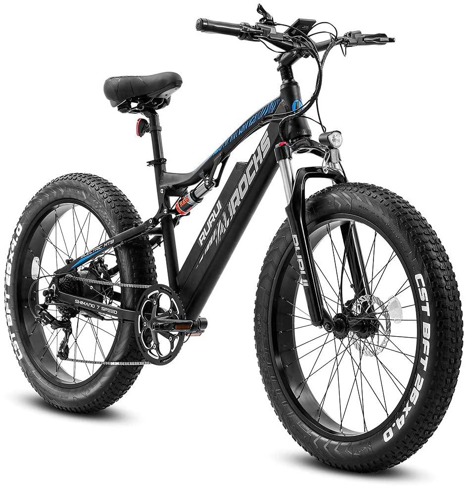 750W Electric Mountain Bike, 26 inch 4.0 Fat Tire Electric Bike with Removable 48V 15AH Lithium Battery, Hydraulic Brakes and Full Air Suspension Adult Electric Bicycles with USB Color Display