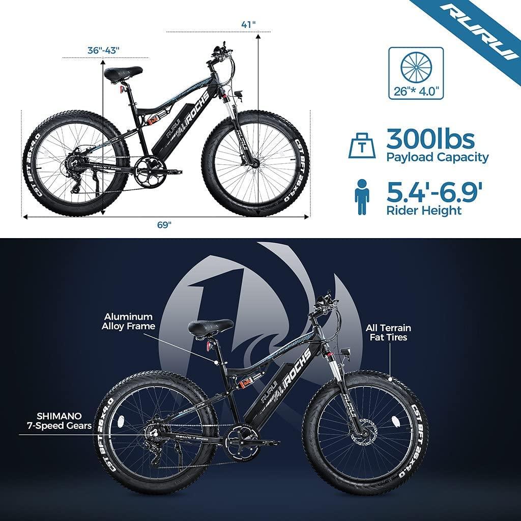 750W Electric Mountain Bike, 26 inch 4.0 Fat Tire Electric Bike with Removable 48V 15AH Lithium Battery, Hydraulic Brakes and Full Air Suspension Adult Electric Bicycles with USB Color Display