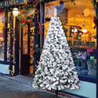 Zimtown 7ft Flocked Artificial Christmas Tree, Automatic Open Snowy Spruce Unlit Xmas Tree, 45.3" Wide