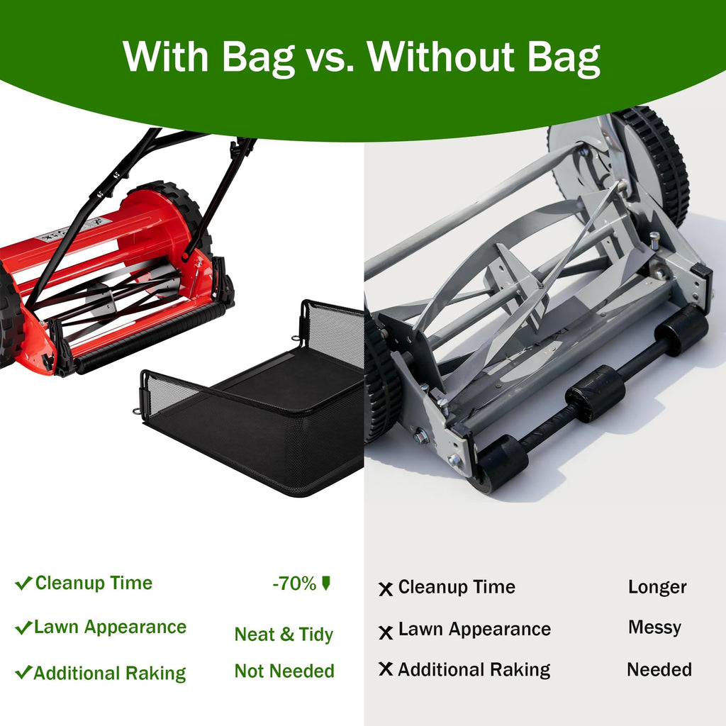 16-Inch Cordless Push Reel Lawn Mower, 5-Blade Walk-Behind Manual Grass Cutter with Steel Frame, Adjustable Cutting Height, Soft Grip Handle &amp; 7.9-Gallon Grass Catcher