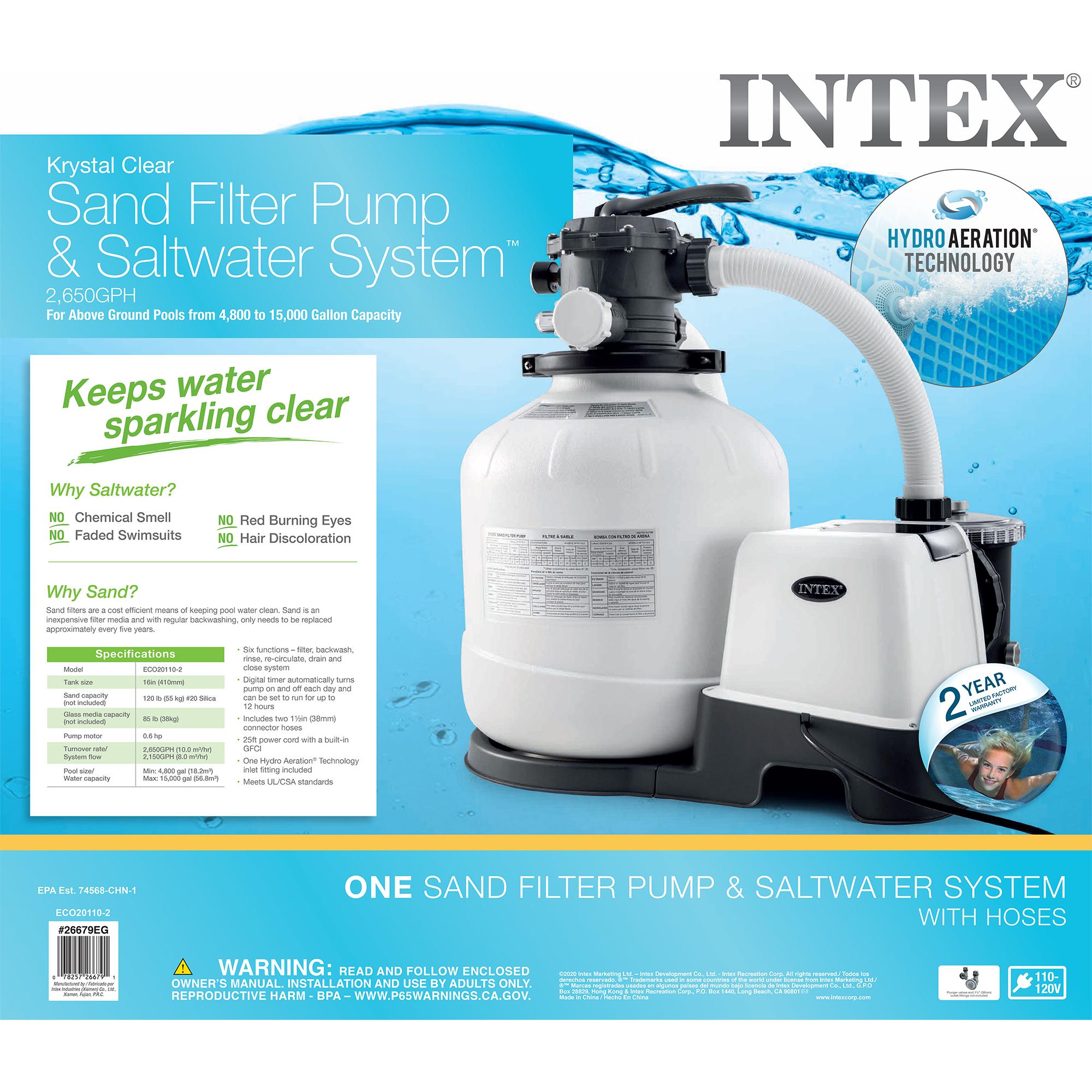 intex krystal clear sand filter pump &amp; saltwater system cg-26679eg, 110-120v with gfci