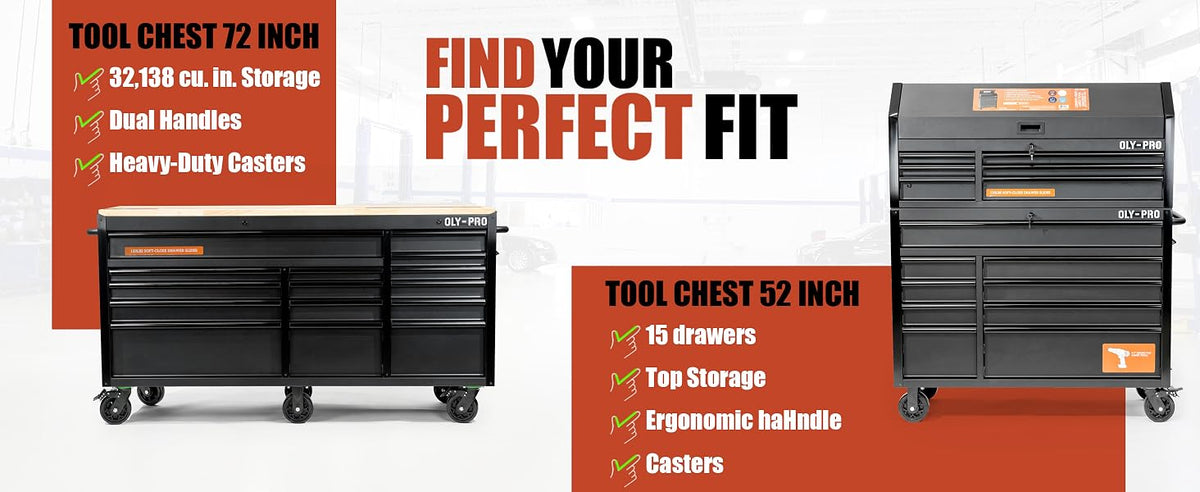 72 inch Heavy Duty Mobile Tool Chest Tool Box, with Solid Top Workbench, 15-Drawer Rolling Tool Chest, Tool StoraOrganizer for Garage, Workshop, and Home, Black