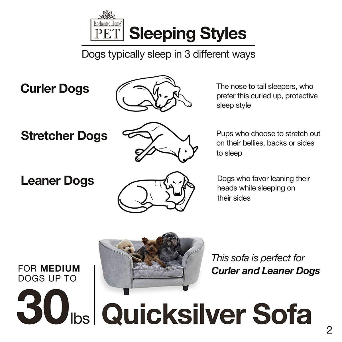 Enchanted Home Pet silver Sofa Dog Bed in Gray