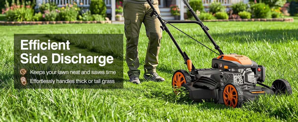 21” Self Propelled Lawn Mower Gas, 170CC 4-IN-1 Mulch/Rear Bag/Side Discharge/Rear Discharge, Walk-Behind Gas Lawnmower with 7-Position Cutting Height, Foldable Gas Powered Lawn Mowers for Lawn Garden