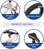 Max4out Mountain Bike 26-inch 27.5-inch Wheels, 21 Speed with High Carbon Steel Frame, Double Disc Brake, Front Suspension Anti-Slip Bikes