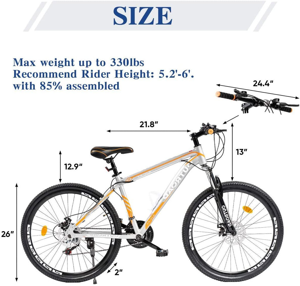 Max4out Mountain Bike 26-inch 27.5-inch Wheels, 21 Speed with High Carbon Steel Frame, Double Disc Brake, Front Suspension Anti-Slip Bikes