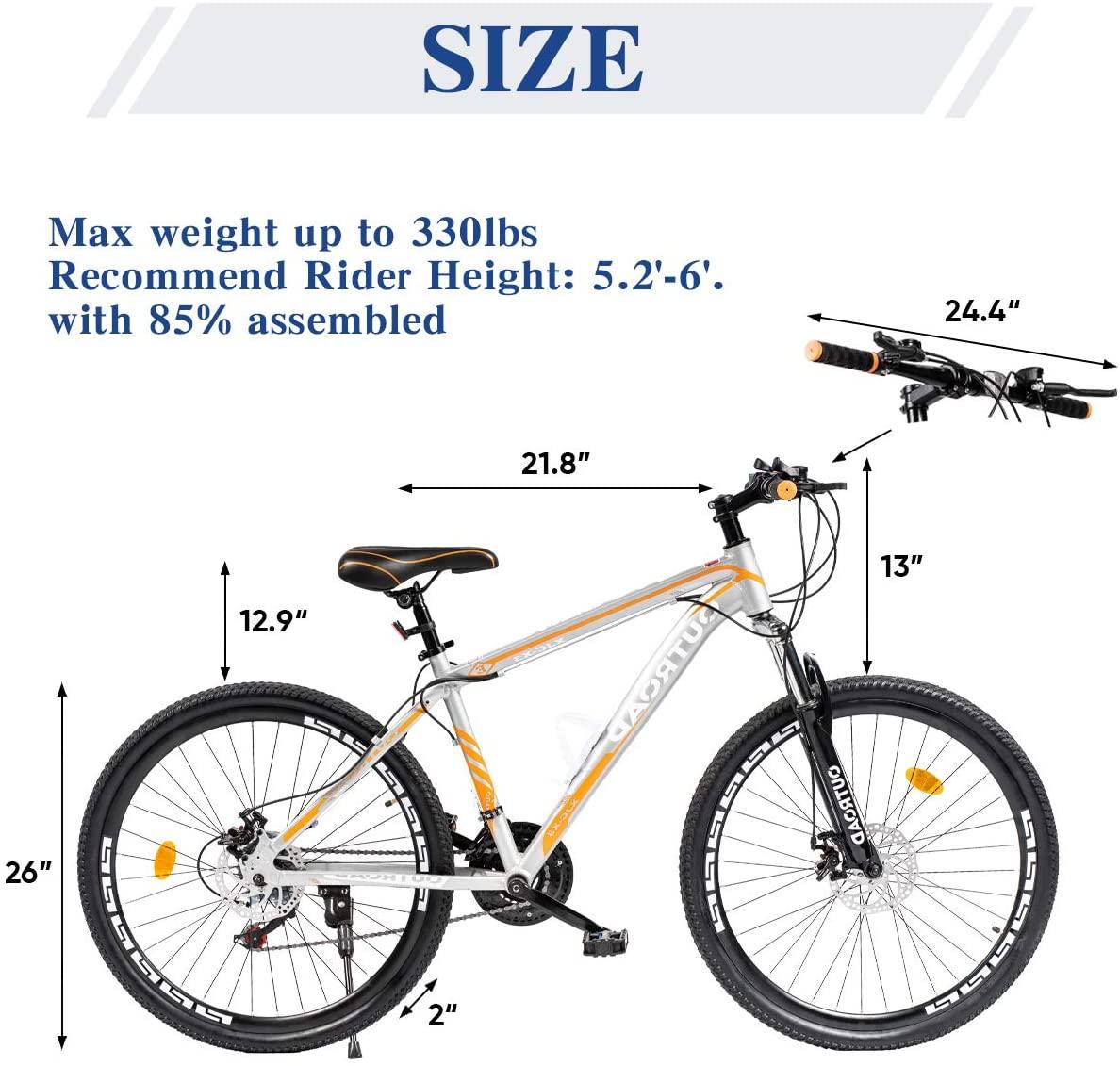 Max4out Mountain Bike 26-inch 27.5-inch Wheels, 21 Speed with High Carbon Steel Frame, Double Disc Brake, Front Suspension Anti-Slip Bikes