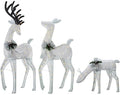 Set of 3 Lighted White Deer Family Buck Doe Fawn Sculpture Decoration Pre Lit Display Outdoor Christmas Yard Decoration Garden Yard Art Holiday Winter Display