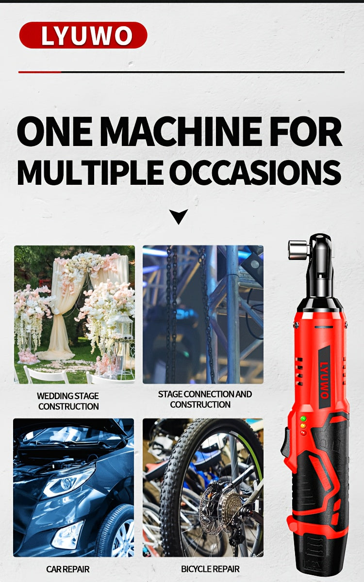 LYUWO 1 Set 12V Cordless Electric Wrench, 45NM 3/8'' Ratchet, Illuminated Remove Screws & Nuts Automotive Repair Tool, Right Angle Wrench, Power Tools