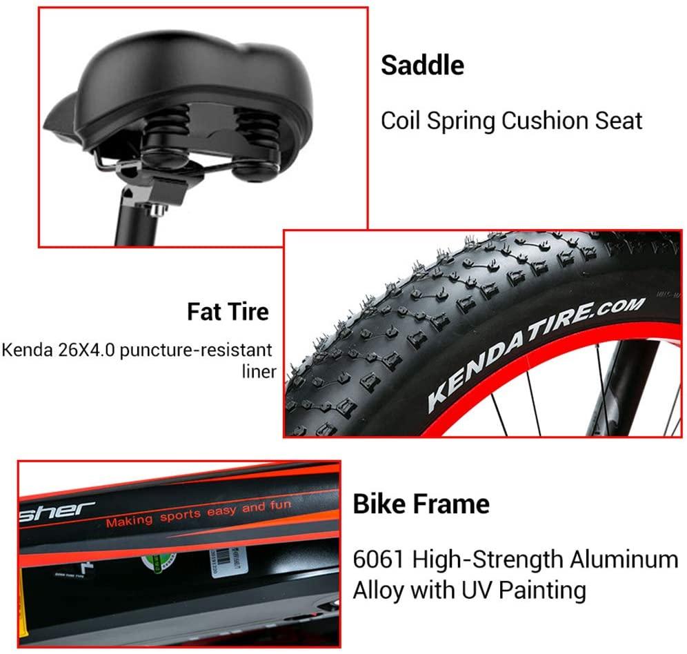 Cyrusher XF650 1000W Electric Mountain Bike 264 inch Fat Tire e-Bike 7 Speeds Beach Cruiser Mens Sports Mountain Bike for Adults,48V 13AH Lithium Battery Beach Cruiser for Adults