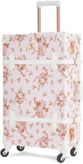 Women Luxury  Trunk Luggage TSA-Approved Cute Spinner Suitcase (Pink Floral, 26")