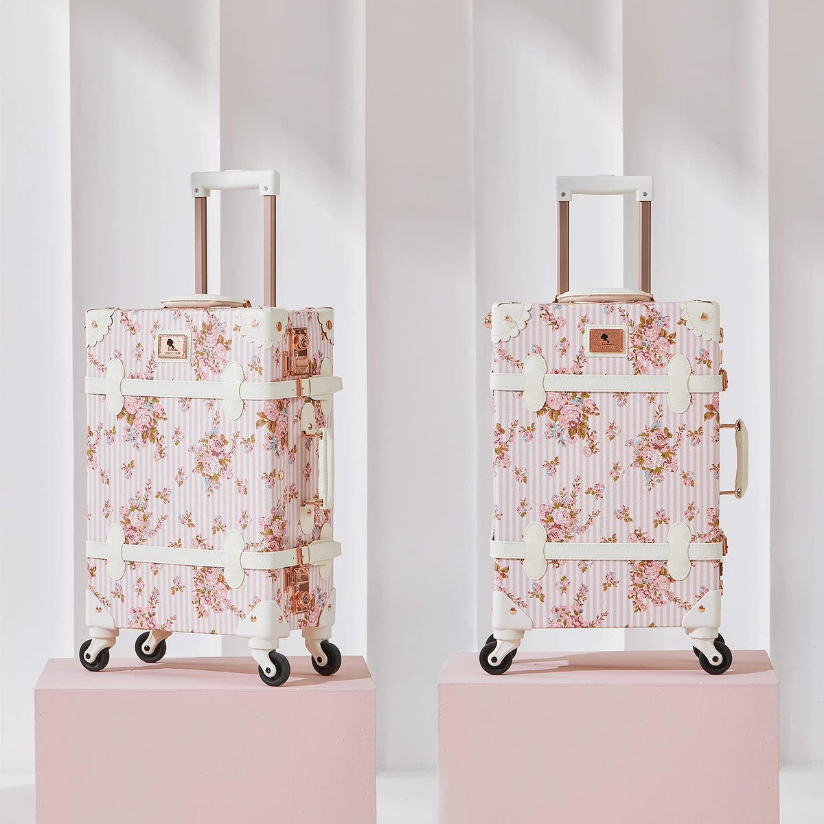 Women Luxury  Trunk Luggage TSA-Approved Cute Spinner Suitcase (Pink Floral, 26")