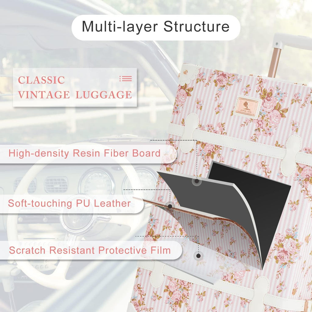 Women Luxury  Trunk Luggage TSA-Approved Cute Spinner Suitcase (Pink Floral, 26")