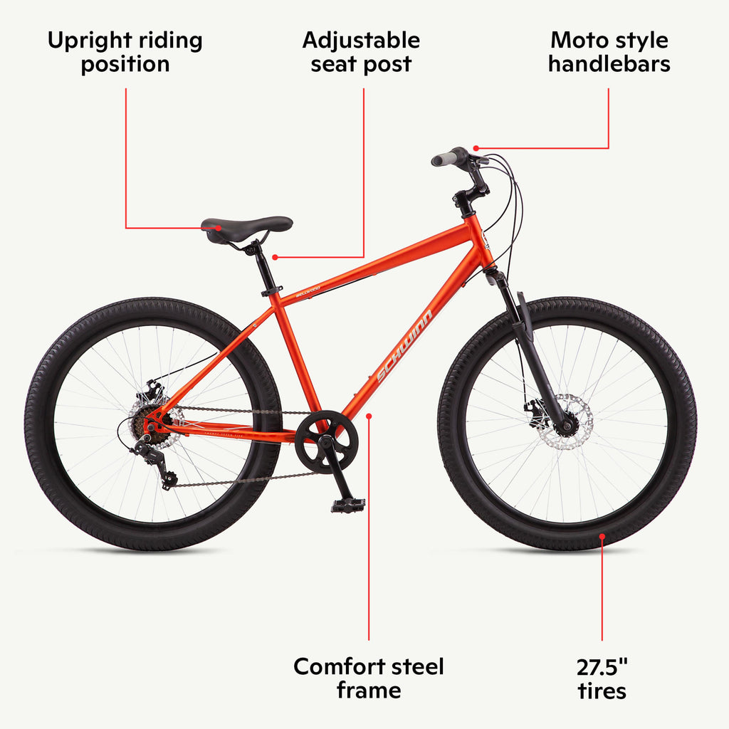 Schwinn BellComfort Hybrid Bike, 7-Speeds, 27.5 In. Wheels, Orange