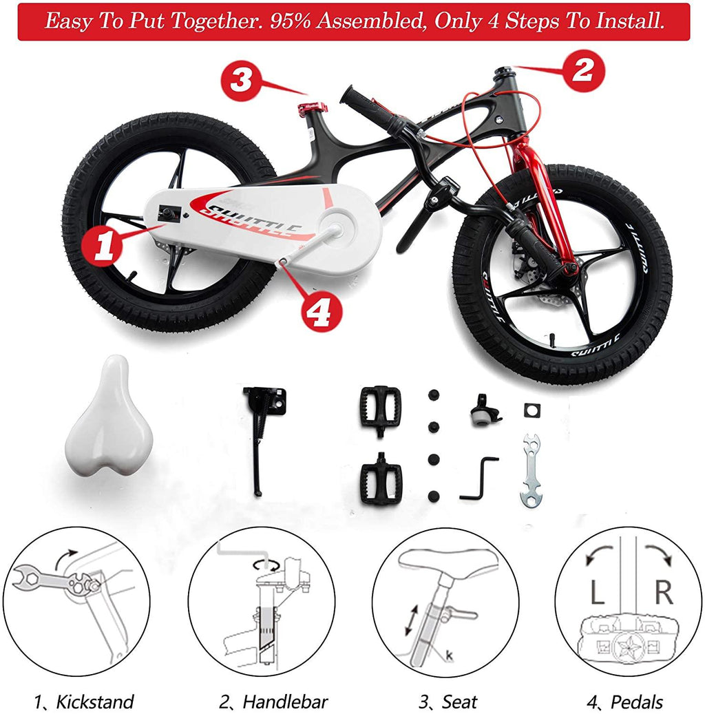 RoyalBaby Kids Bike Boys Girls Space Shuttle Black 18 Inch Magnesium 2 Hand Disc Brakes Kickstand