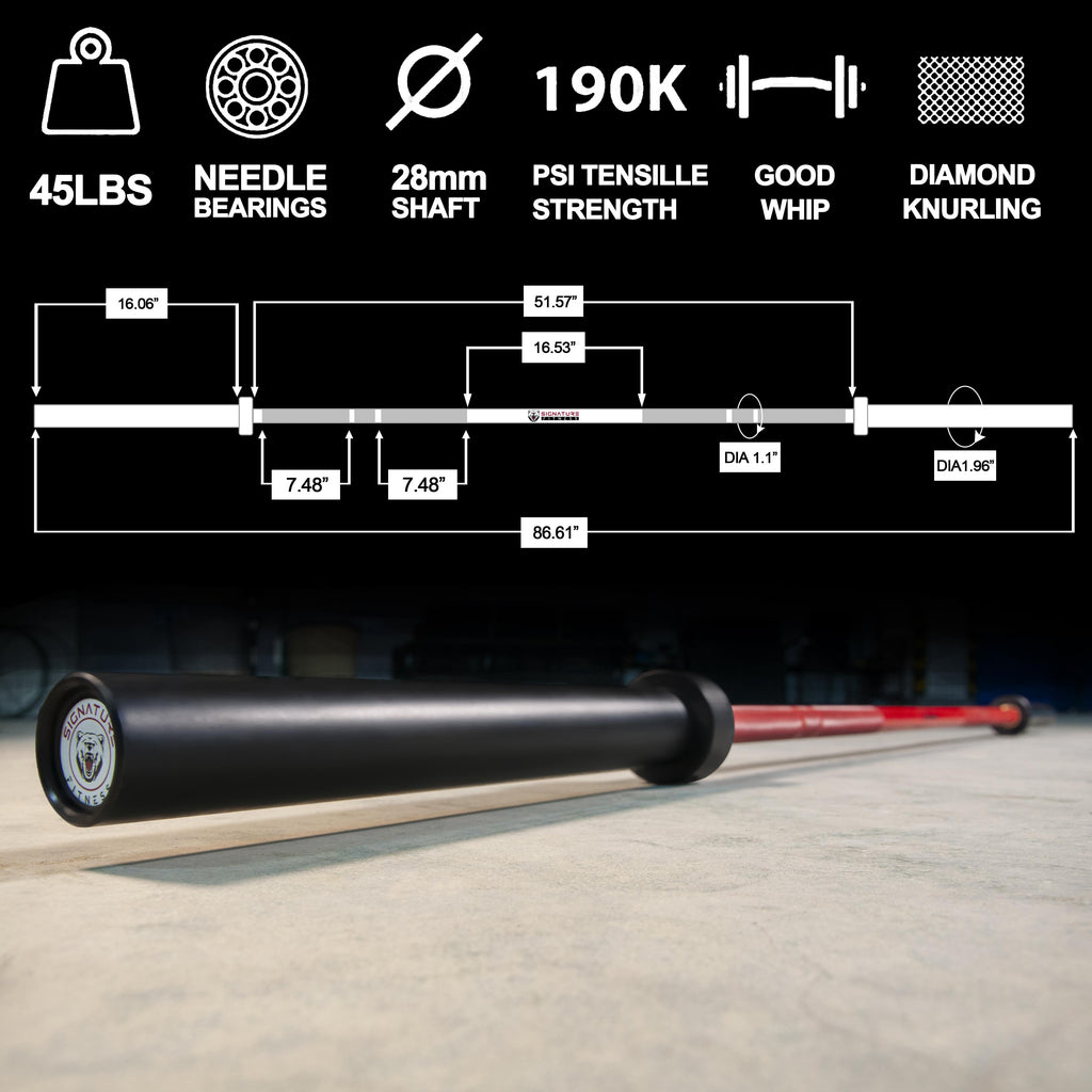 Signature Fitness Cerakote Series Olympic Barbell, 190,000 PSI Rated for 1500-Pound Capacity