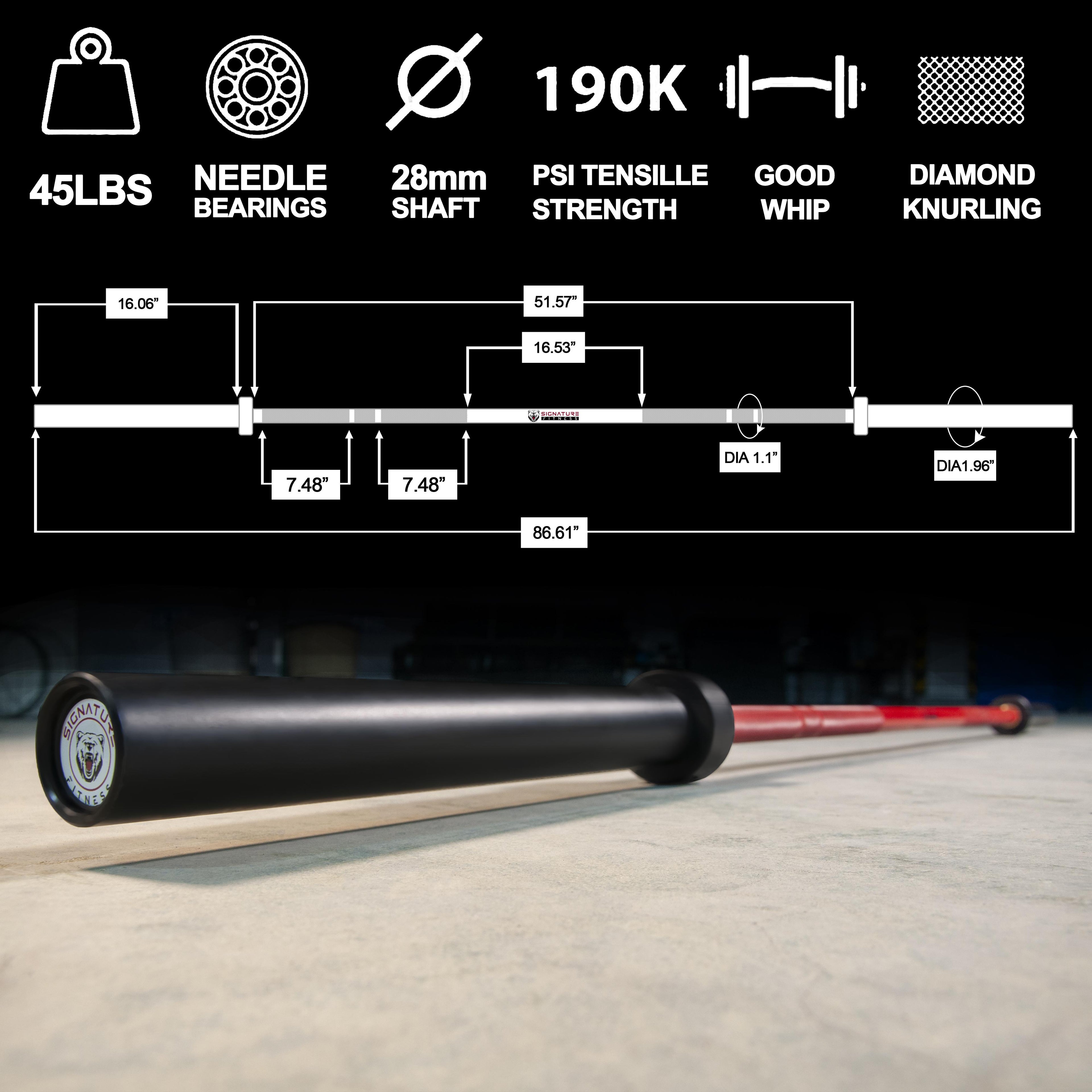 Signature Fitness Cerakote Series Olympic Barbell, 190,000 PSI Rated for 1500-Pound Capacity