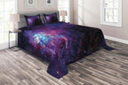 Galaxy Coverlet Set Size, Starry Night Nebula Cloud Celestial Theme ImaSpace Art Elements Print, Quilted 3 Piece Decor Bedspread Set with 2 Pillow Shams, Black Purple Blue, by Ambesonne
