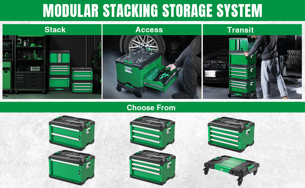 Modular Stackable StoraTool Box, 20.5 Inch, 4-Drawer Steel Box, Magnetic Auto-Lock Mechanism, Holds up to 60 Pounds