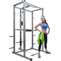 Multi-Function Power Cage, Aukfa Power Squat Rack, Home Gym Exercise Bench Press Weightlifting Workout Station, Solid Steel Chrome Pull Up Bar with Knurled Grips