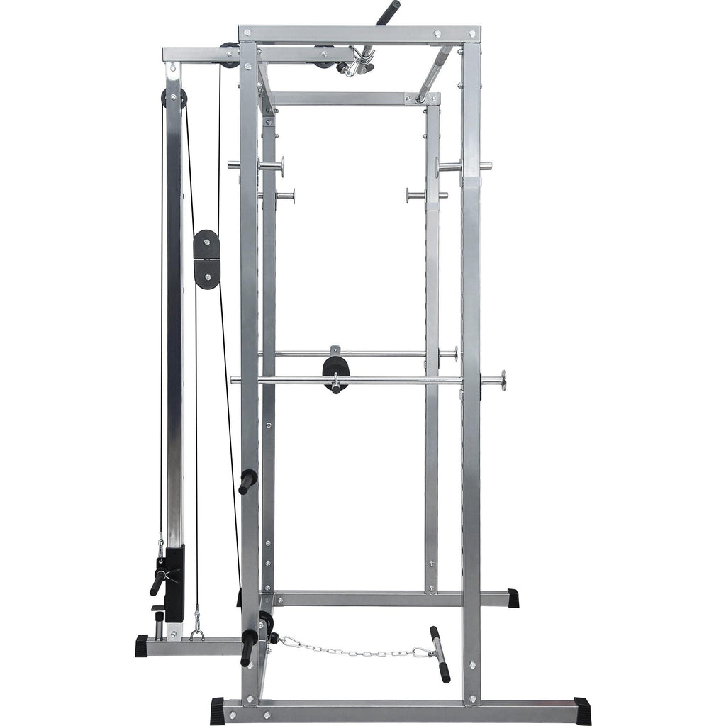 Multi-Function Power Cage, Aukfa Power Squat Rack, Home Gym Exercise Bench Press Weightlifting Workout Station, Solid Steel Chrome Pull Up Bar with Knurled Grips