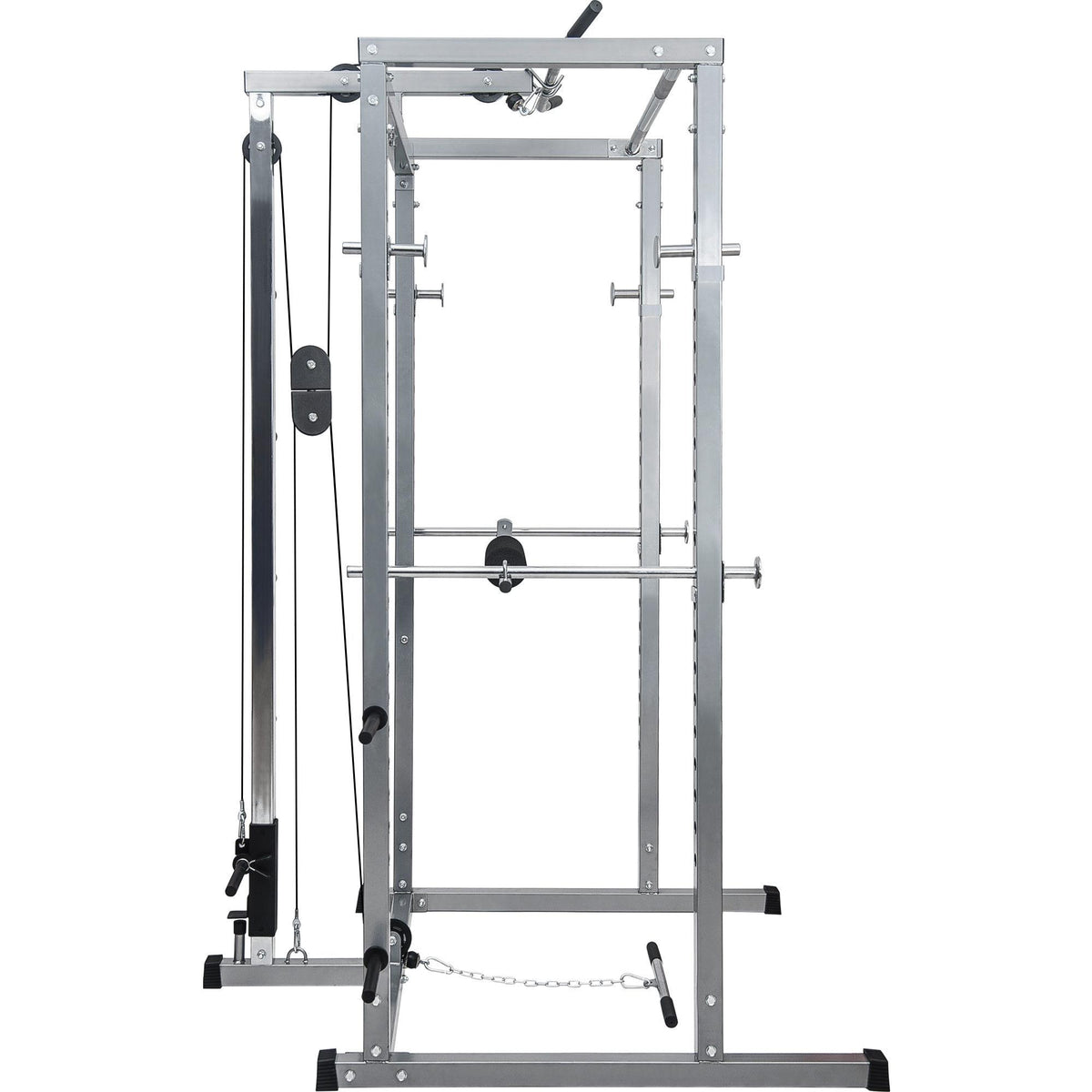 Multi-Function Power Cage, Aukfa Power Squat Rack, Home Gym Exercise Bench Press Weightlifting Workout Station, Solid Steel Chrome Pull Up Bar with Knurled Grips